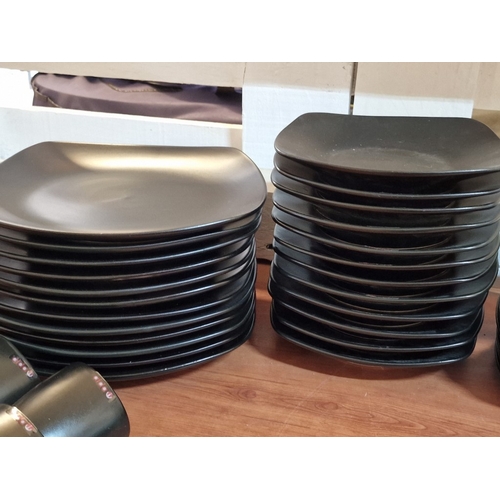 222 - Collection of 'Aida' (Denmark) Black Colour Designer Stoneware Tableware; 12 x Dinner Plates, 12 x B... 