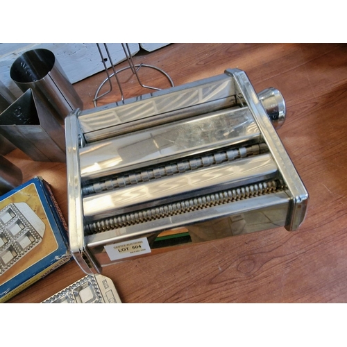 504 - Stainless Steel Pasta Maker, Ravioli Press and Qty of Metal Cutters