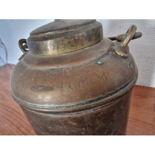 77 - Vintage Copper Container with Decorative Brass Carrying Handle, (Approx. Ø: 16cm, H: 24cm)