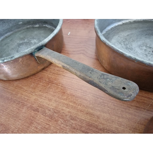 79 - Collection of 4 x Antique Copper Saucepans with Long Brass Handles, Two Large and Two Small, (Larges... 