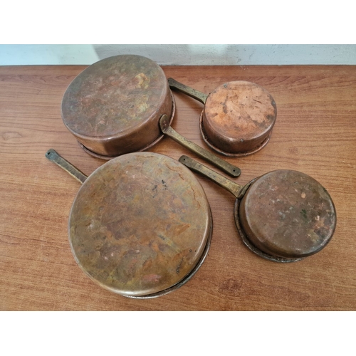 79 - Collection of 4 x Antique Copper Saucepans with Long Brass Handles, Two Large and Two Small, (Larges... 