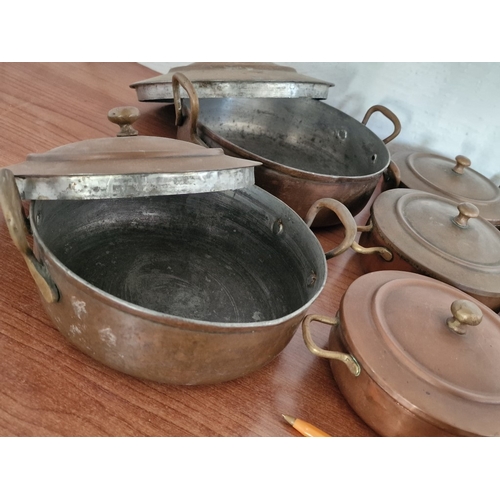 83 - Graduated Set / Collection of Twin Handled Lidded Copper Pans, Made in Pakistan, (Approx. 1 x Ø: 24c... 