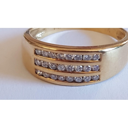 138 - Yellow Gold Ring, Hallmark as 18/750, Triple Row Diamond Stones, Approx. 24pcs/ 3.7g, Size O.