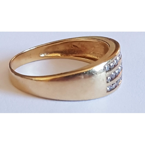 138 - Yellow Gold Ring, Hallmark as 18/750, Triple Row Diamond Stones, Approx. 24pcs/ 3.7g, Size O.