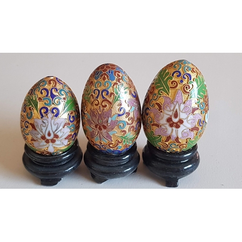 152 - Rare Collection of Vintage Oriental Cloisonne Eggs ,Embossed Metal and Enamel,7x Different Sizes wit... 