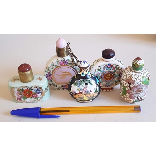 226 - 5x Different Vintage Chinese Snuff/Perfume Bottles, Inc Cloisonne, Porcelain, Milk Glass and Others,... 