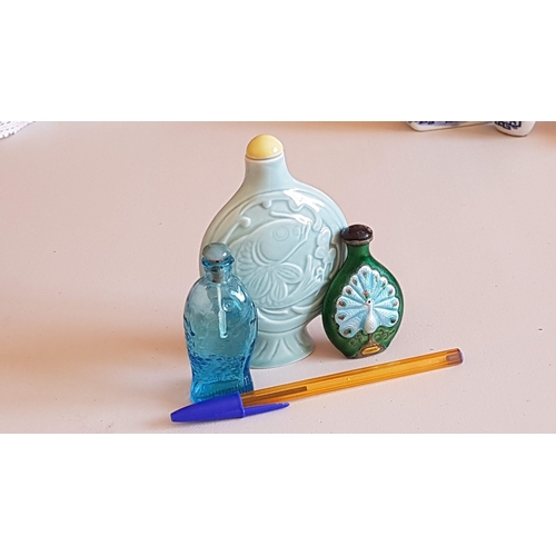 229 - 'Fish Themd' Collection of Various Vintage Snuff/Perfume Bottles (H:7cm - 12.5cm).  (3)