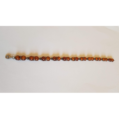 234 - Vintage Silver (925), Perhaps Baltic Polish Cognac Amber Bracelet, Approx. 14.7g  L: 21cm.