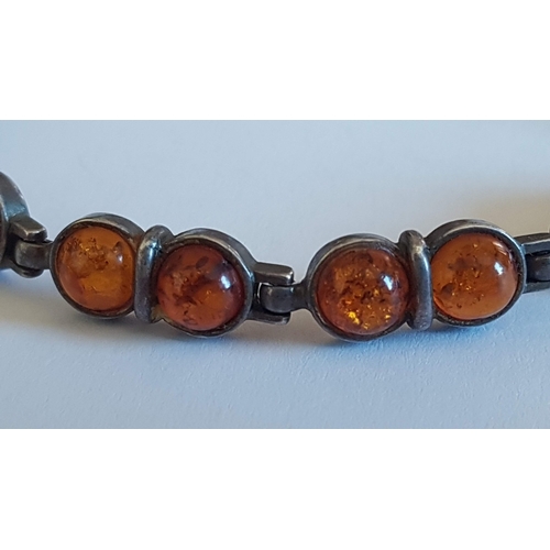 234 - Vintage Silver (925), Perhaps Baltic Polish Cognac Amber Bracelet, Approx. 14.7g  L: 21cm.