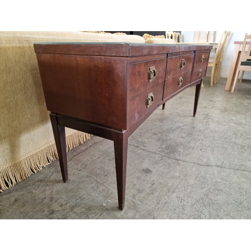 313 - Retro / Mid-Century Concave Front Dark Wood Sideboard or Dressing Table with 5-Drawers and Brass Pul... 