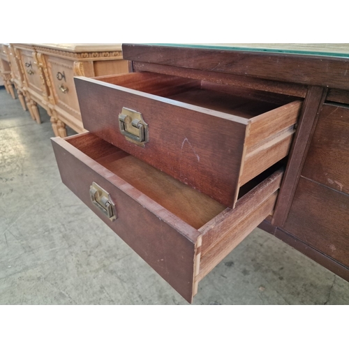 313 - Retro / Mid-Century Concave Front Dark Wood Sideboard or Dressing Table with 5-Drawers and Brass Pul... 