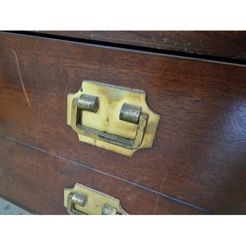 313 - Retro / Mid-Century Concave Front Dark Wood Sideboard or Dressing Table with 5-Drawers and Brass Pul... 