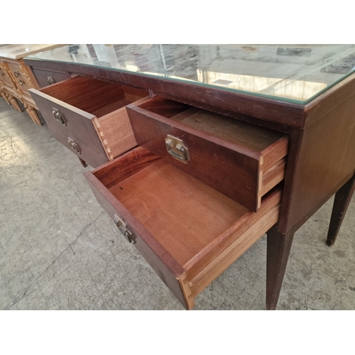 313 - Retro / Mid-Century Concave Front Dark Wood Sideboard or Dressing Table with 5-Drawers and Brass Pul... 