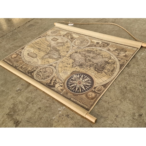 314 - 'A New And Accvrat Map of the World' as Wall Hanging Canvas Scroll, (Approx. 92 x 76cm)