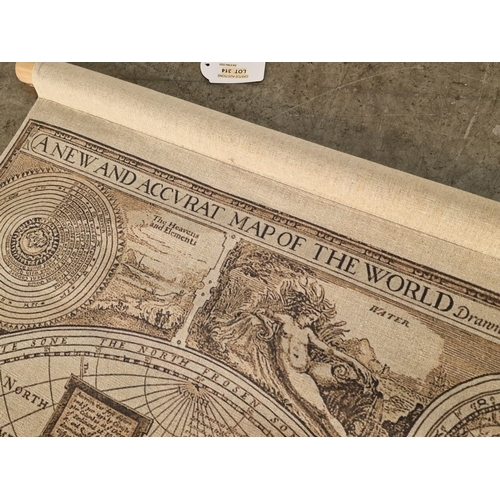 314 - 'A New And Accvrat Map of the World' as Wall Hanging Canvas Scroll, (Approx. 92 x 76cm)