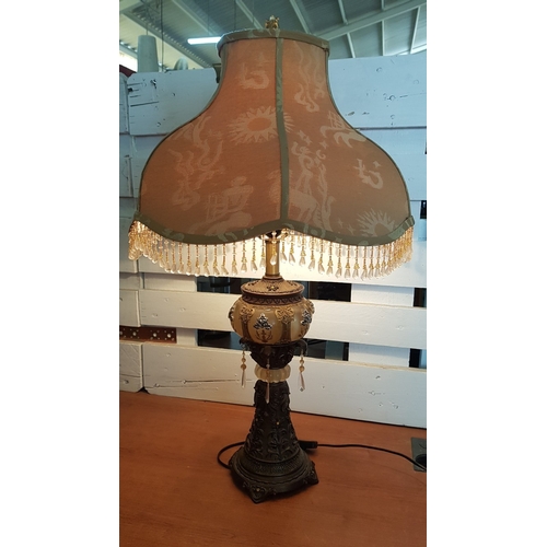 156 - Mid Century ,High Ornate Table Lamp, Decorative Base ( Probably Resin),Beautifull Lampe Shade Finish... 