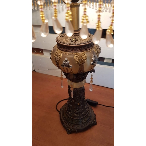 156 - Mid Century ,High Ornate Table Lamp, Decorative Base ( Probably Resin),Beautifull Lampe Shade Finish... 