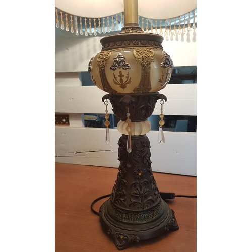 156 - Mid Century ,High Ornate Table Lamp, Decorative Base ( Probably Resin),Beautifull Lampe Shade Finish... 