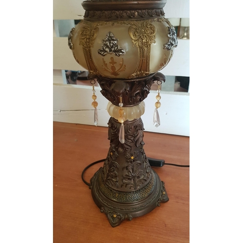 156 - Mid Century ,High Ornate Table Lamp, Decorative Base ( Probably Resin),Beautifull Lampe Shade Finish... 