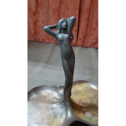 160 - 'Nude Shabby' Antique Art Deco Bronze Sculpture (Nude Lady on Twin Dish Base), Probably Early 1900, ... 