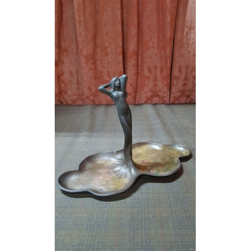 160 - 'Nude Shabby' Antique Art Deco Bronze Sculpture (Nude Lady on Twin Dish Base), Probably Early 1900, ... 