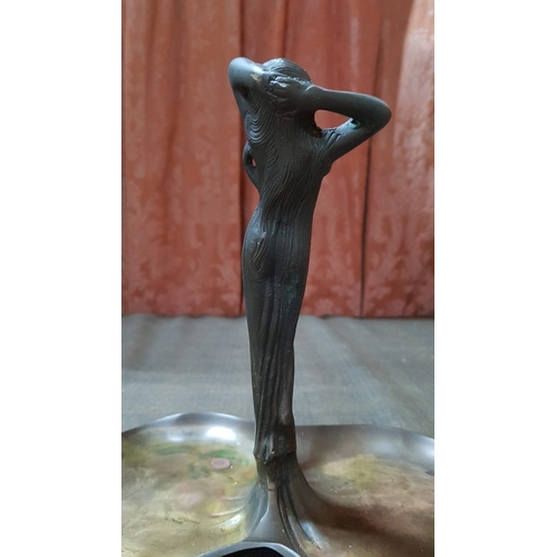 160 - 'Nude Shabby' Antique Art Deco Bronze Sculpture (Nude Lady on Twin Dish Base), Probably Early 1900, ... 