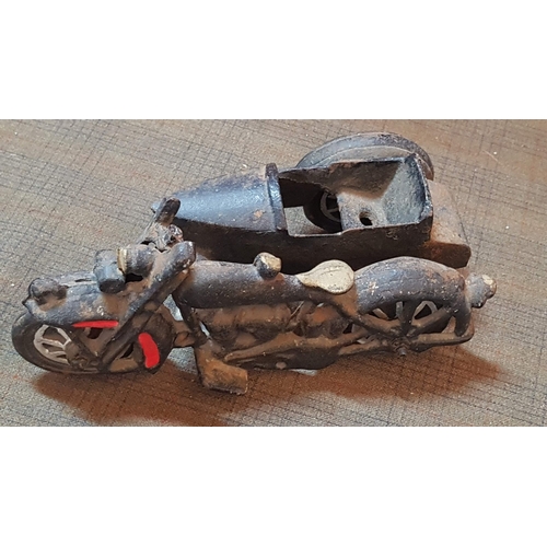 168 - Vintage Cast Iron Motorcycle Sidecar Model.