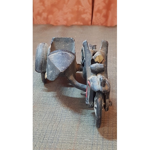 168 - Vintage Cast Iron Motorcycle Sidecar Model.