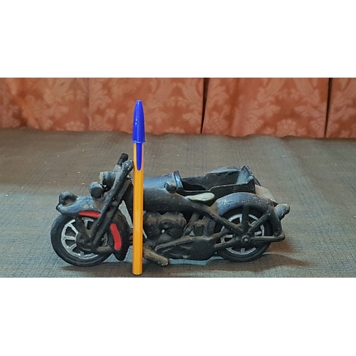 168 - Vintage Cast Iron Motorcycle Sidecar Model.