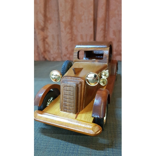 198 - Hand Made Wooden Vintage Classic Mode Car (Closed Roof), Approx. 37cm x 14cm.