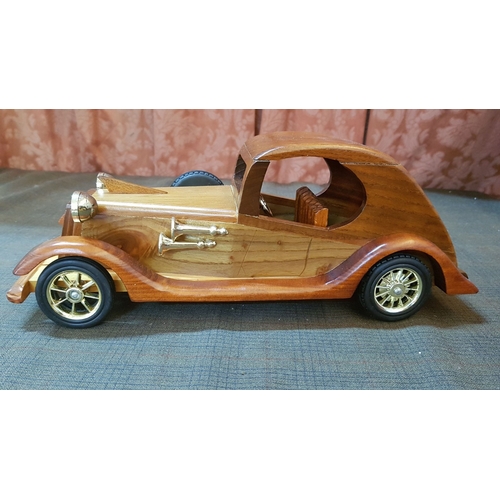 198 - Hand Made Wooden Vintage Classic Mode Car (Closed Roof), Approx. 37cm x 14cm.