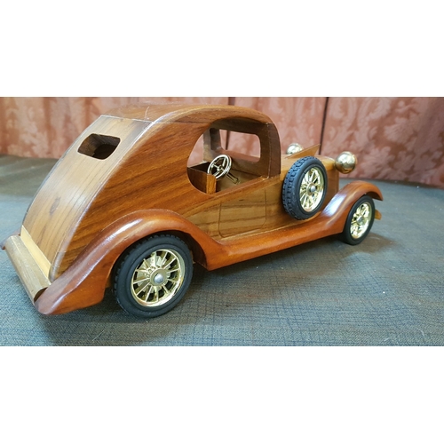 198 - Hand Made Wooden Vintage Classic Mode Car (Closed Roof), Approx. 37cm x 14cm.