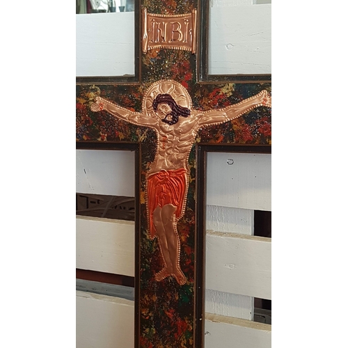 417 - Nazarene Crucifix, Hand Craft Cross, Wall Decor, Approx. 
70cm x 48cm. A/F