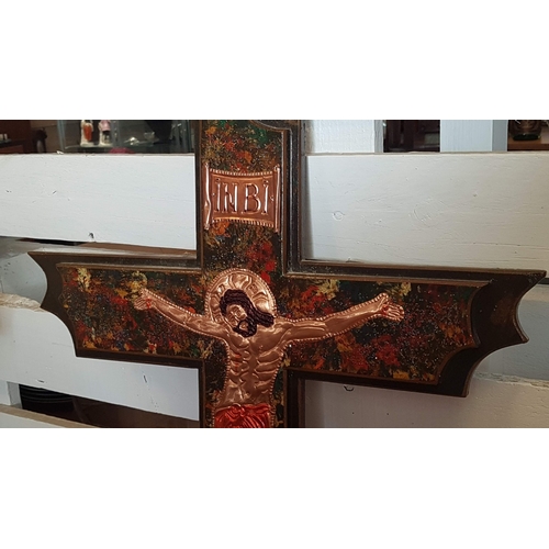 417 - Nazarene Crucifix, Hand Craft Cross, Wall Decor, Approx. 
70cm x 48cm. A/F