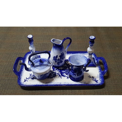 462 - Vintage 'Monarch' Miniature Tray. Together with 5x Blue and White Ceramic Miniature Tableware (Pair ... 