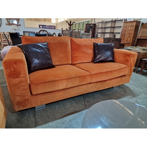 166 - Bright, Bold and Super Comfortable Orange Fabric 3-Seater and 2-Seater Sofas, Made in Italy, Togethe... 