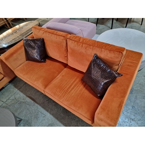 166 - Bright, Bold and Super Comfortable Orange Fabric 3-Seater and 2-Seater Sofas, Made in Italy, Togethe... 