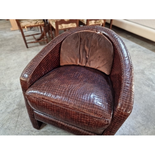 167 - Crocodile Skin Pattern, Leather Effect Aviator Style Armchair / Tub Seat, Made in Italy, with Fitted... 