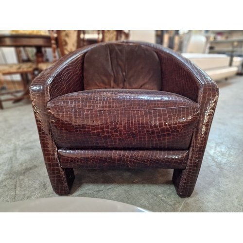 167 - Crocodile Skin Pattern, Leather Effect Aviator Style Armchair / Tub Seat, Made in Italy, with Fitted... 