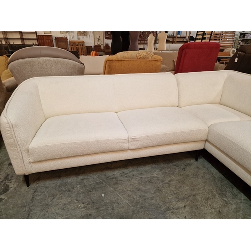 18 - Modern Designer 'Flexlux' White Colour Bouclet Fabric Corner Sofa Over Black Metal Tapered Legs,

* ... 