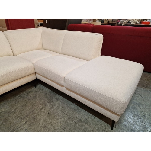 18 - Modern Designer 'Flexlux' White Colour Bouclet Fabric Corner Sofa Over Black Metal Tapered Legs,

* ... 