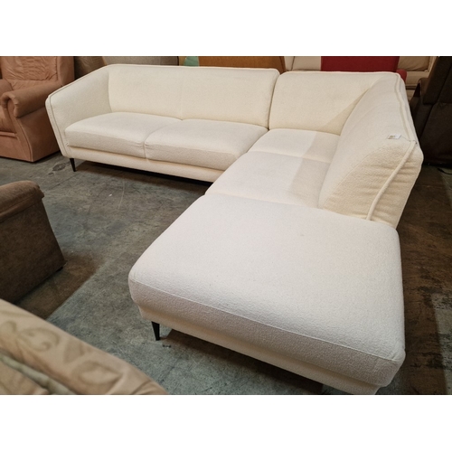 18 - Modern Designer 'Flexlux' White Colour Bouclet Fabric Corner Sofa Over Black Metal Tapered Legs,

* ... 