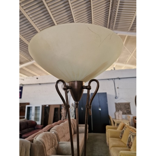 32 - Classical Style Floor Standing Lamp / Uplighter with Decorative Bronze Effect Frame and Alabaster Ef... 