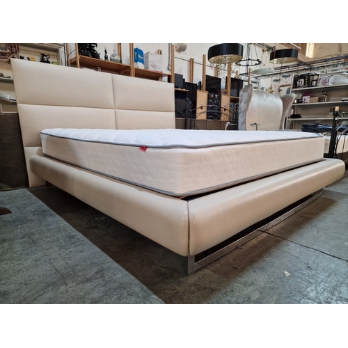 43 - Impressive Super King Size Bed with White Leatherette Surround and Large Padded Headboard, Together ... 