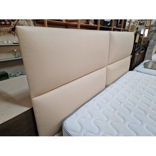 43 - Impressive Super King Size Bed with White Leatherette Surround and Large Padded Headboard, Together ... 