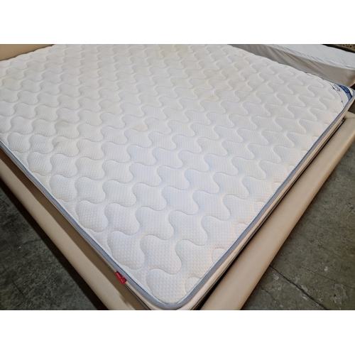 43 - Impressive Super King Size Bed with White Leatherette Surround and Large Padded Headboard, Together ... 