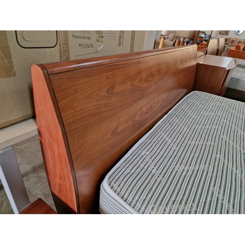 44 - King Size Bed with Dark Cherry Colour Wood Effect Surround with Substantial Ovoid Shape Headboard an... 