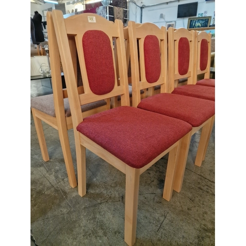 52 - 4 x Light Wood Dining Chairs with Red Colour Padded Seats & Back Rests, (4)

* Unused * - Furniture ... 