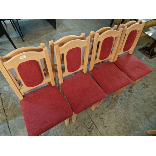 52 - 4 x Light Wood Dining Chairs with Red Colour Padded Seats & Back Rests, (4)

* Unused * - Furniture ... 