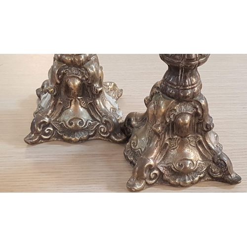 467 - Silver Tone, Rococo Style Candle Sticks, Probably Plated Brass, x2